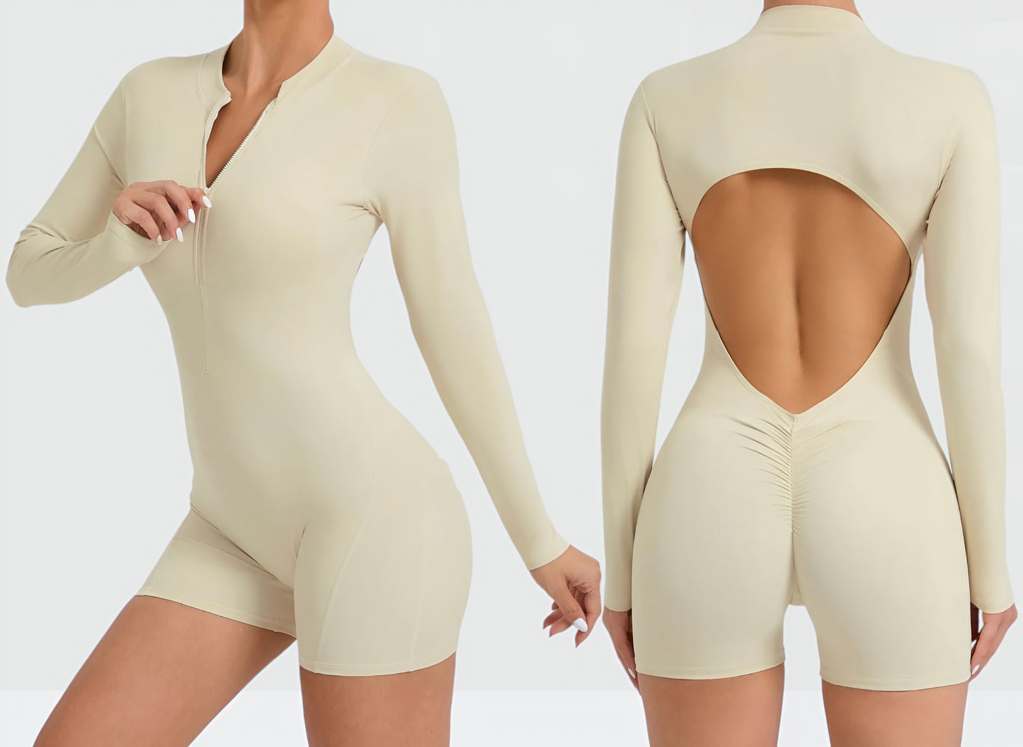 Enterizo zipper sleeve short
