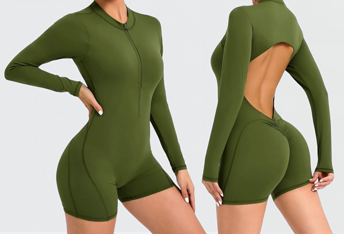 Enterizo zipper sleeve short