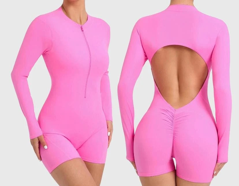 Enterizo zipper sleeve short