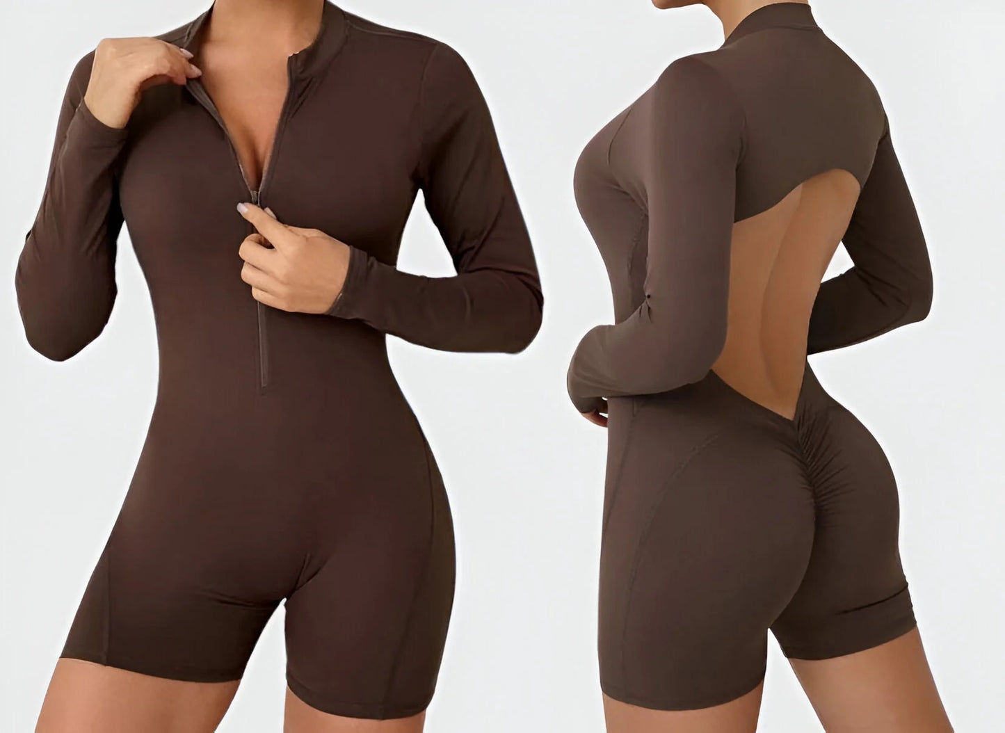 Enterizo zipper sleeve short
