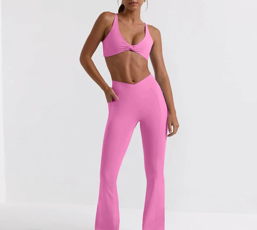 Solid color top and bell boot legging set