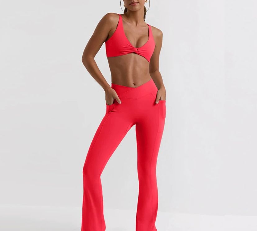 Solid color top and bell boot legging set